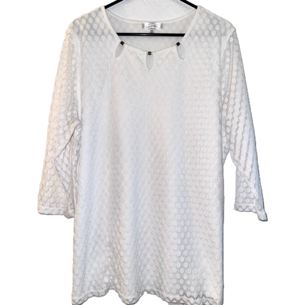 Women’s Shannon Ford New York White Polka Dot Top Shirt Blouse Size 2X